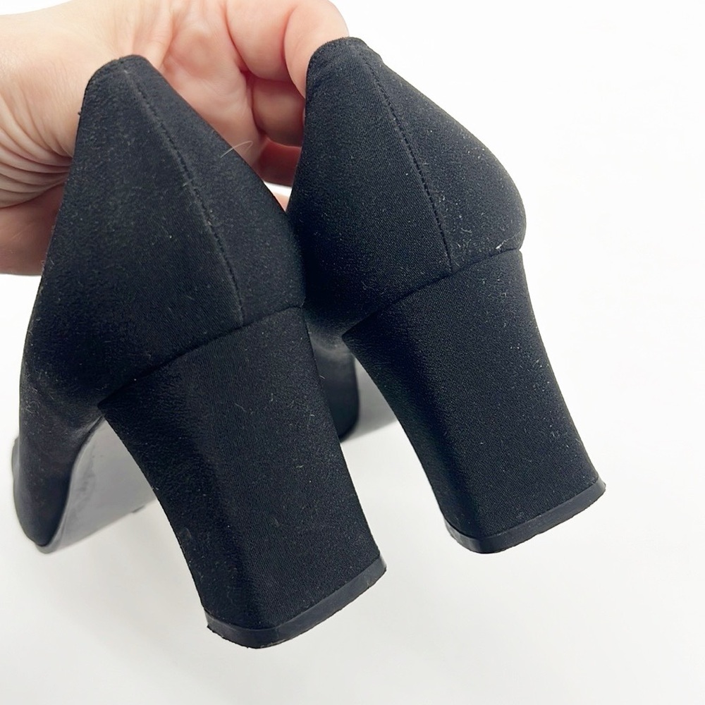 Stuart Weitzman Black Fabric Rhinestone Detail block heel size 9.5 Vintage - Picture 7 of 14
